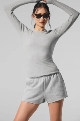 Ribbet langermet modaltrøye – Athletic Heather Grey
