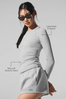 Ribbet langermet modaltrøye – Athletic Heather Grey