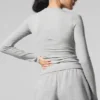 Ribbet langermet modaltrøye – Athletic Heather Grey