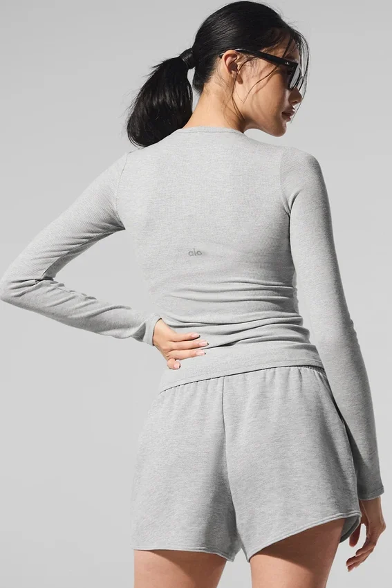 Ribbet langermet modaltrøye – Athletic Heather Grey