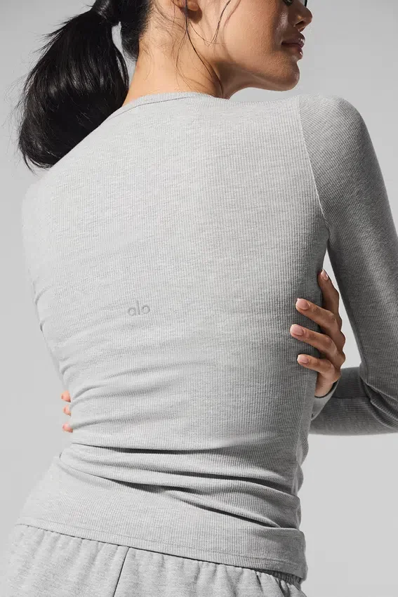 Ribbet langermet modaltrøye – Athletic Heather Grey