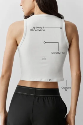 Ribbet modal-henley-singleter – hvit