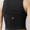 Ribbet modal-henley-singleter – svart