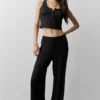 Ribbet modal-henley-singleter – svart