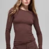 Ribbet modal langermet – Brownstone