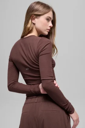 Ribbet modal langermet – Brownstone