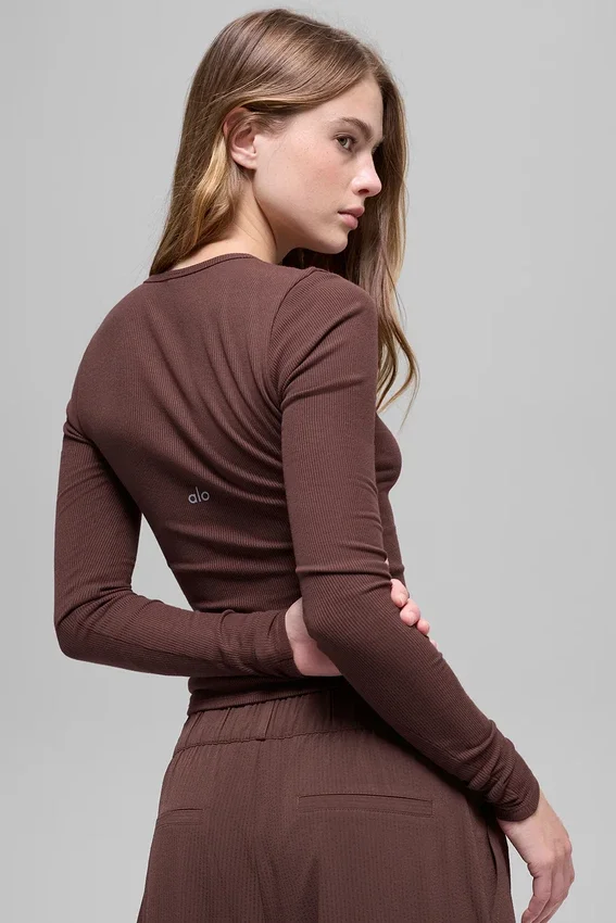 Ribbet modal langermet – Brownstone