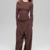 Ribbet modal langermet – Brownstone