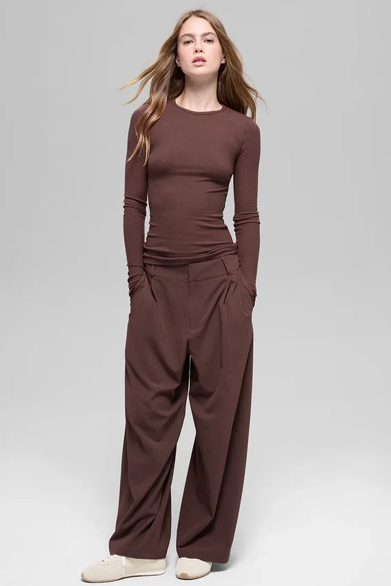Ribbet modal langermet – Brownstone