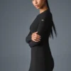 Ribbet Sea Coast-kjole med langermet design – svart
