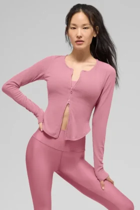 Ribbet Stardust-langermet topp – Pink Wild Rose