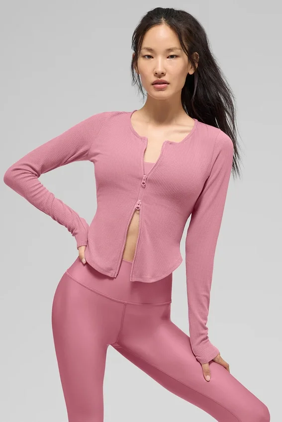 Ribbet Stardust-langermet topp – Pink Wild Rose