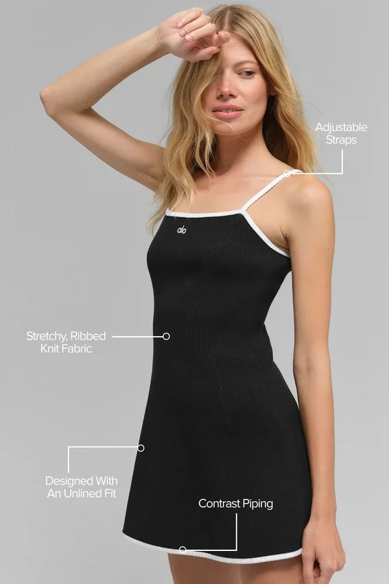 Ribbet strikkegenser Highline-kjol – svart/hvit