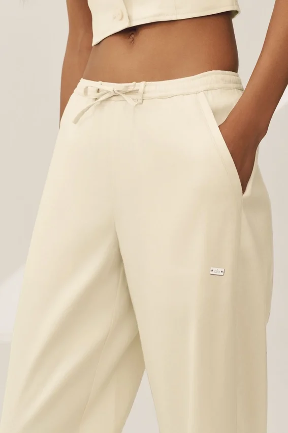 Riviera-bukser med vid benåpning i linblanding – Sandy Beige