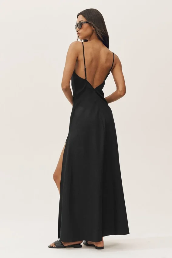 Riviera-maxi-kjole i linblanding – svart