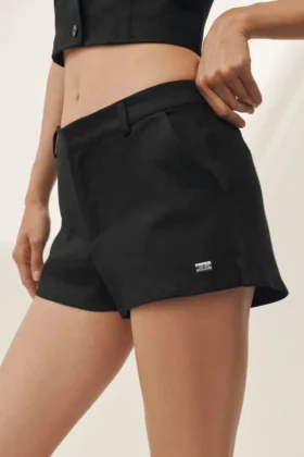 Riviera-shorts i linblanding med lav midje – svart