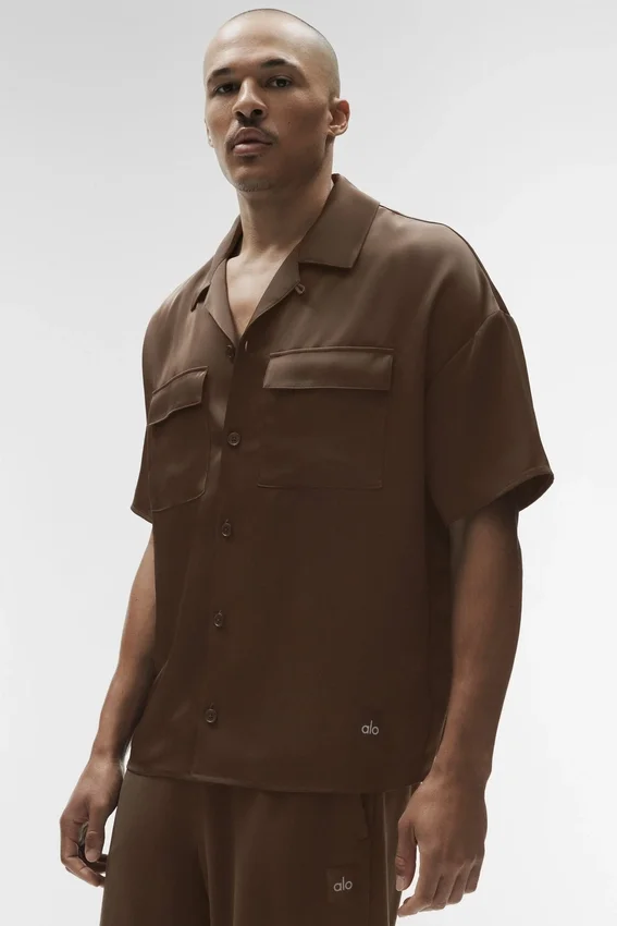 Satin Horizon kortærmet skjorte med knapper – Espresso