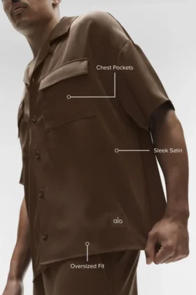 Satin Horizon kortærmet skjorte med knapper – Espresso