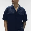 Satin Horizon kortærmet skjorte med knapper – Navy