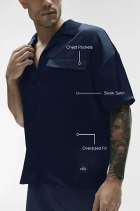 Satin Horizon kortærmet skjorte med knapper – Navy
