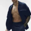 Satin Horizon kortærmet skjorte med knapper – Navy