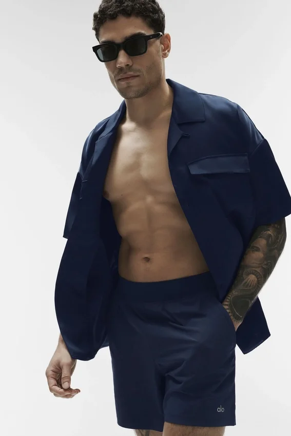 Satin Horizon kortærmet skjorte med knapper – Navy
