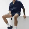 Satin Horizon kortærmet skjorte med knapper – Navy