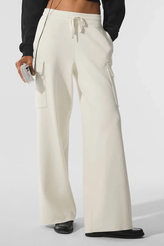 Scholar High-Waist Cargo Bukser – elfenben