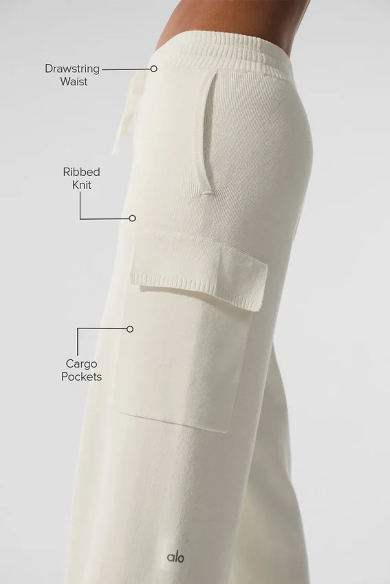 Scholar High-Waist Cargo Bukser – elfenben