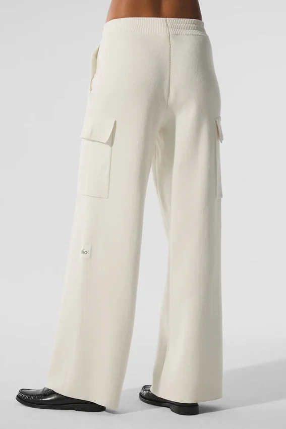 Scholar High-Waist Cargo Bukser – elfenben