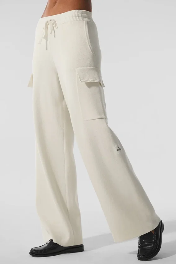 Scholar High-Waist Cargo Bukser – elfenben