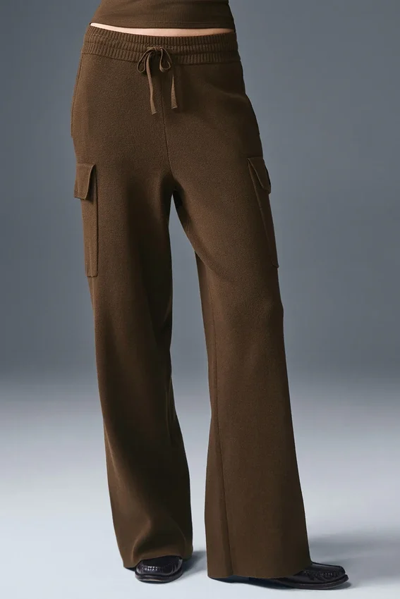 Scholar Knit High-Waist Cargo-bukser – Espresso