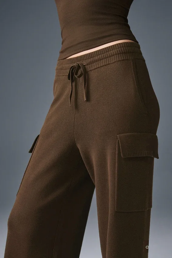 Scholar Knit High-Waist Cargo-bukser – Espresso