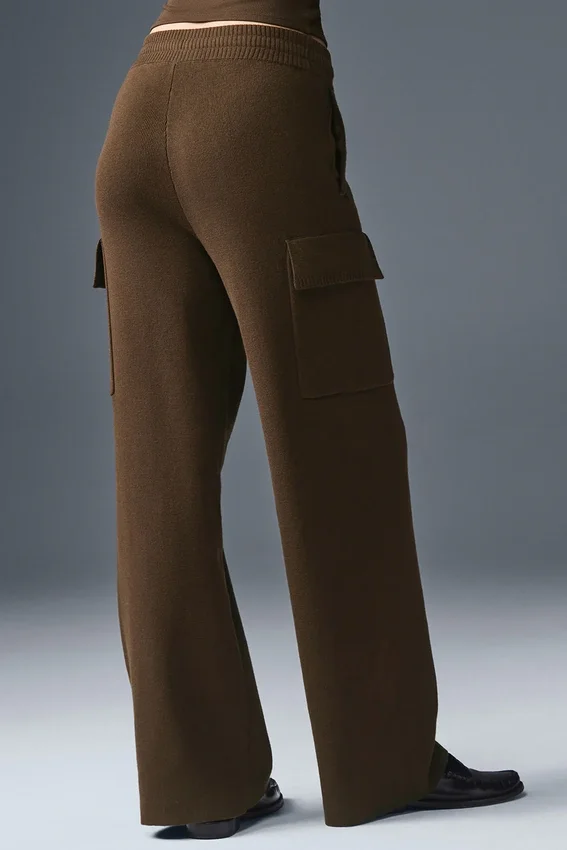 Scholar Knit High-Waist Cargo-bukser – Espresso