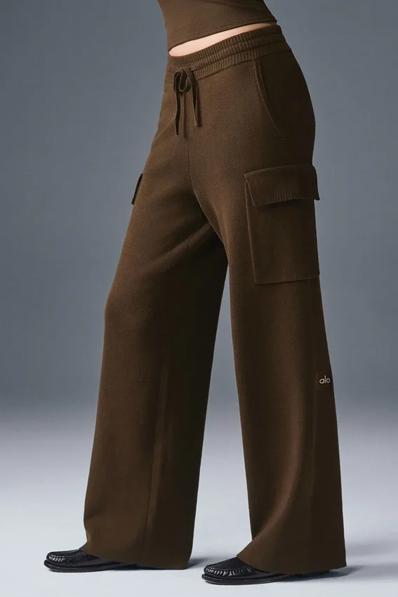 Scholar Knit High-Waist Cargo-bukser – Espresso