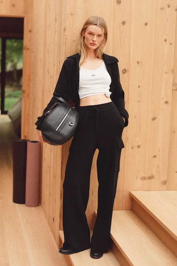 Scholar Knit High-Waist Cargo-bukser – svart