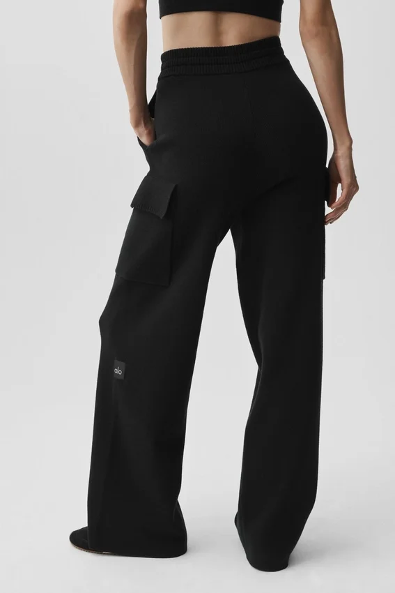 Scholar Knit High-Waist Cargo-bukser – svart
