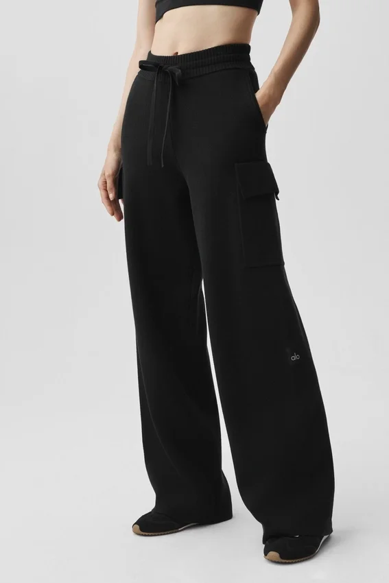 Scholar Knit High-Waist Cargo-bukser – svart