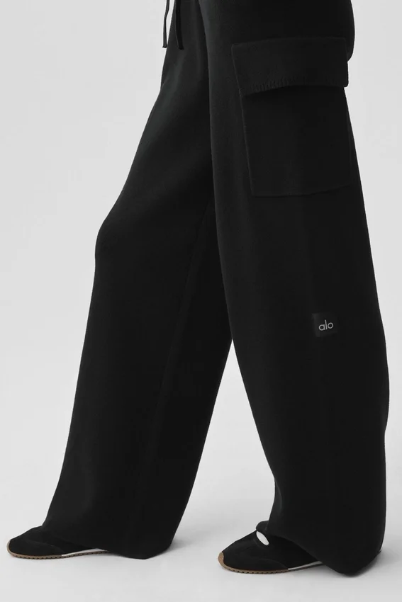Scholar Knit High-Waist Cargo-bukser – svart