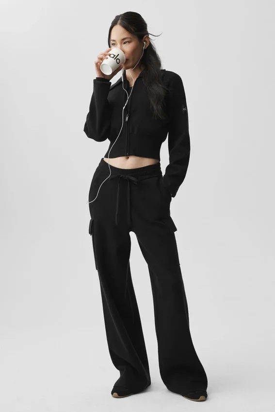 Scholar Knit High-Waist Cargo-bukser – svart