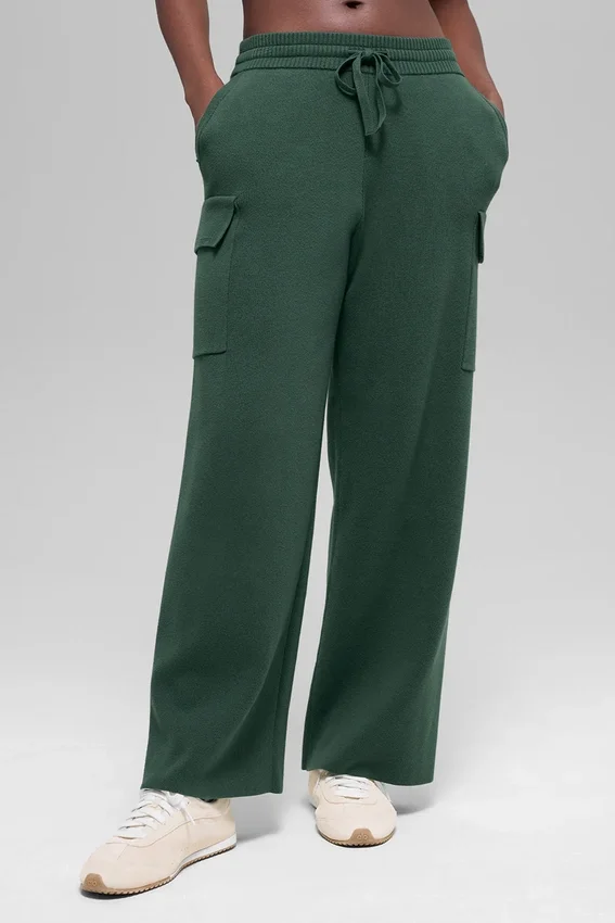 Scholar Knit High-Waist cargobukser – kløvergrønn