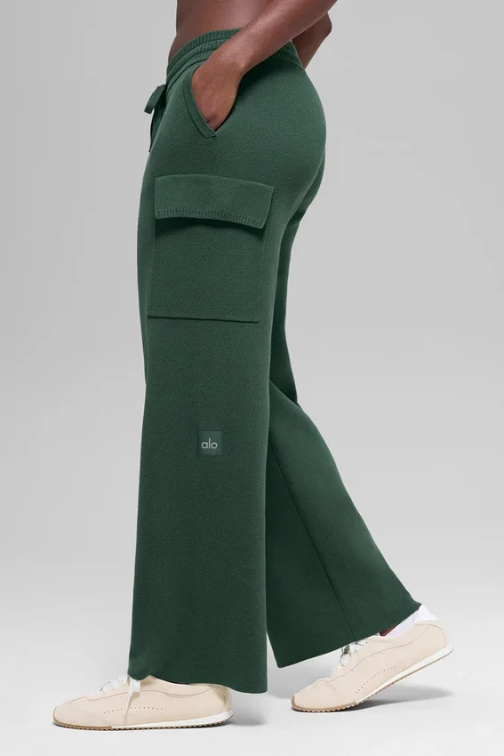 Scholar Knit High-Waist cargobukser – kløvergrønn
