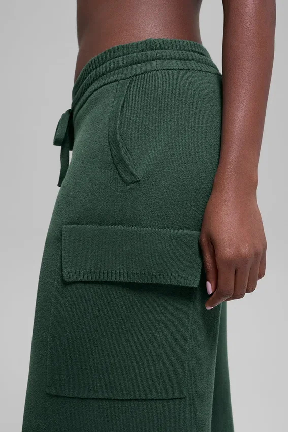 Scholar Knit High-Waist cargobukser – kløvergrønn