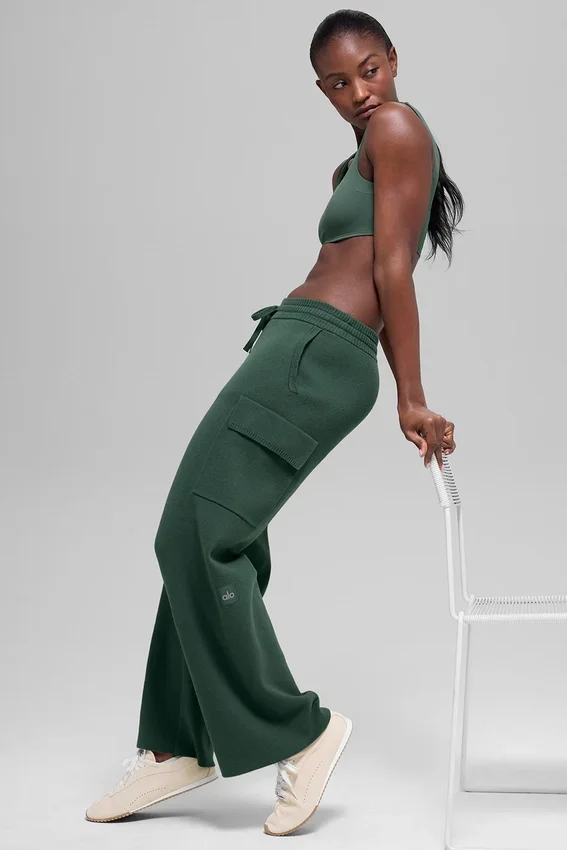 Scholar Knit High-Waist cargobukser – kløvergrønn