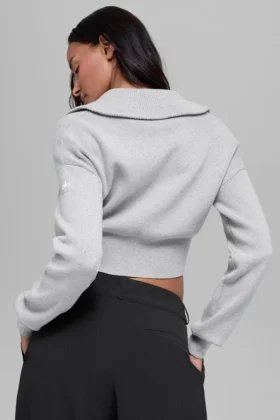 Scholar Knit kort jakke med gjennomgående glidelås – Athletic Heather Grey