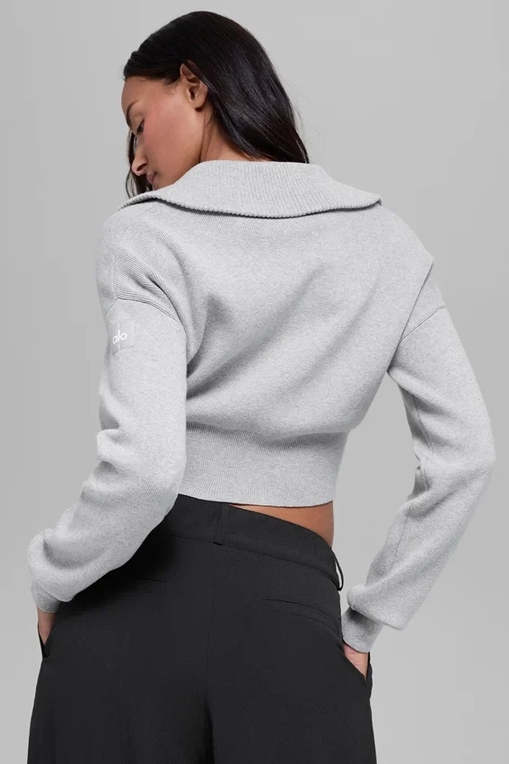 Scholar Knit kort jakke med gjennomgående glidelås – Athletic Heather Grey