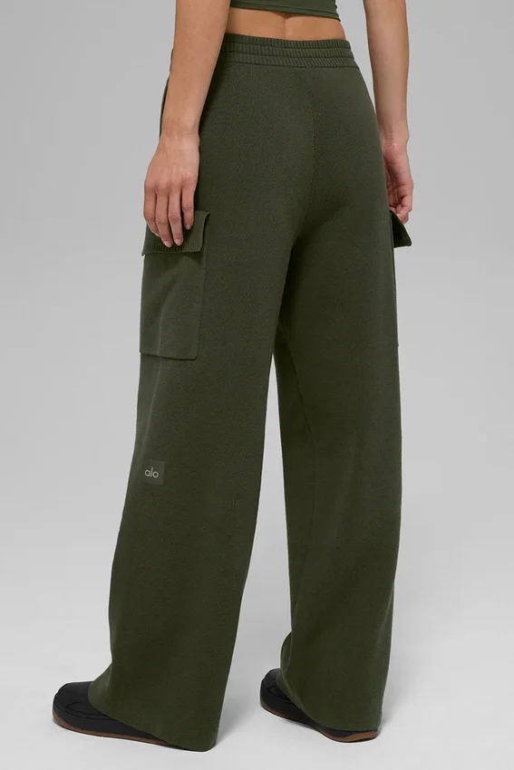 Scholar strikkede High-Waist cargobukser – olivengrønn