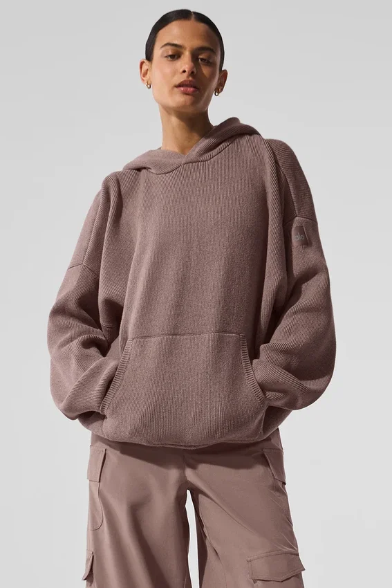 Scholar-strikkegenser med hette – Mushroom Heather