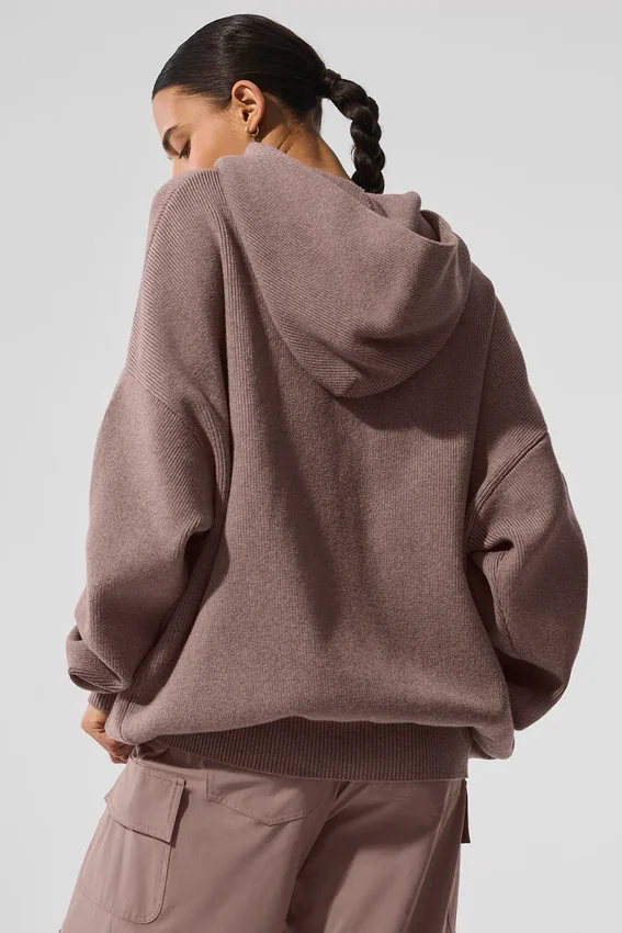Scholar-strikkegenser med hette – Mushroom Heather