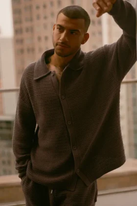 Shift Knit langermet genser med knapper – Espresso